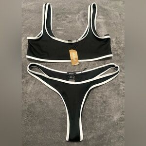 Nasty Gal new with tags ribbed contrast binding low back bikini black 
& white M